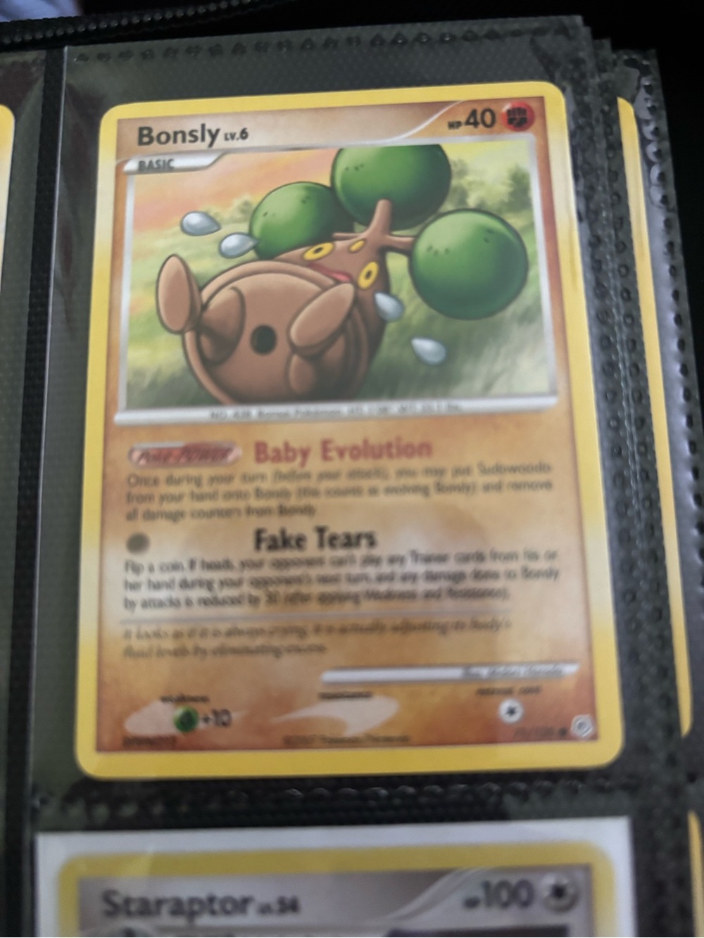 Diamond and Pearl Bonsly Pokemon Card - Yellow/Green Artwork